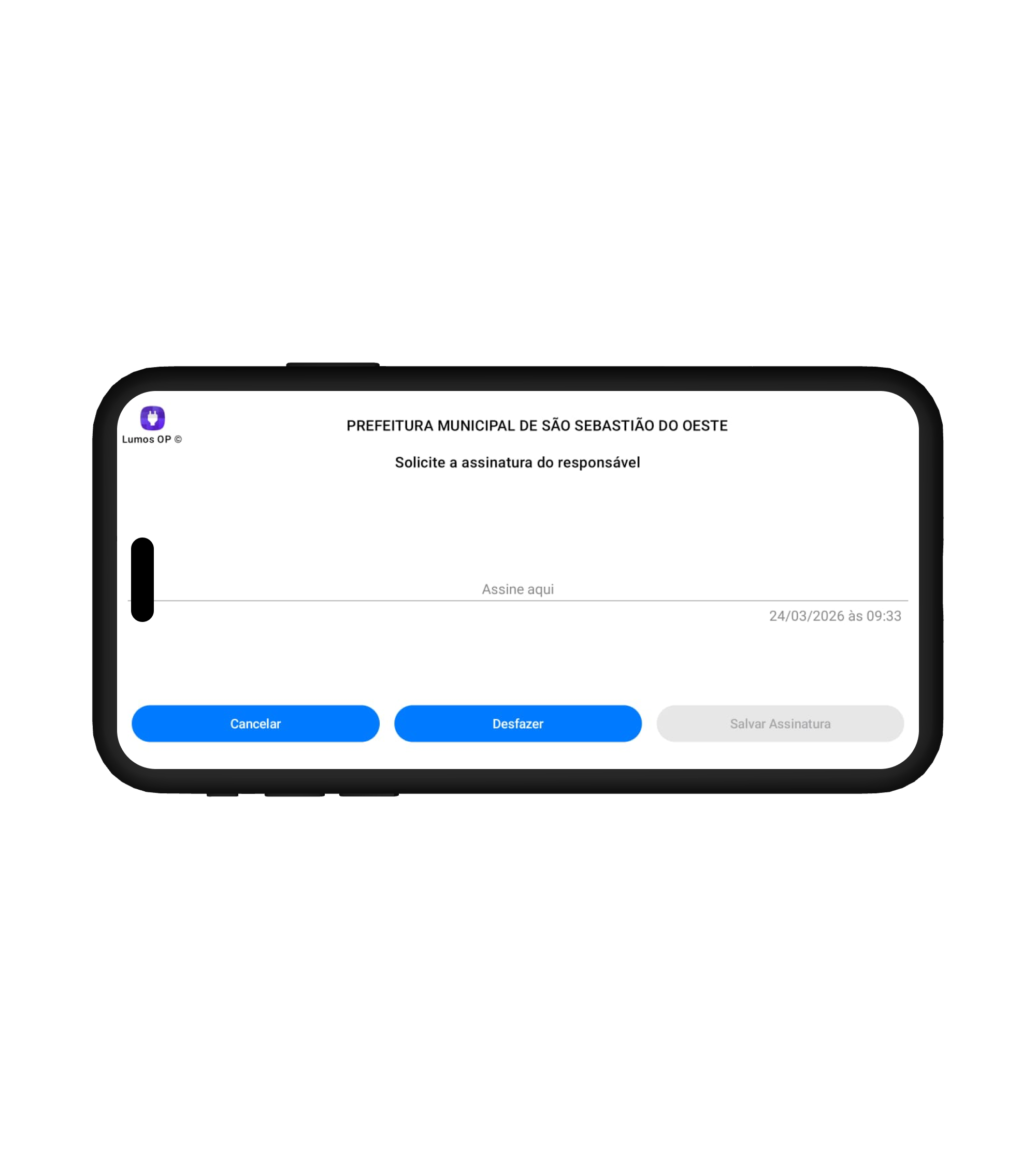 iPhone exibindo coleta de assinatura no Lumos IP